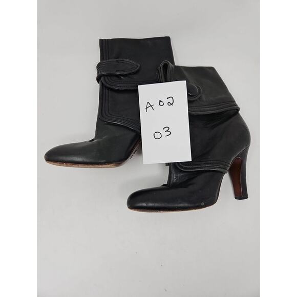 FRYE Black Leather Boot AVA Button Fold High Heel Bootie Size 8.5 - Picture 12 of 12